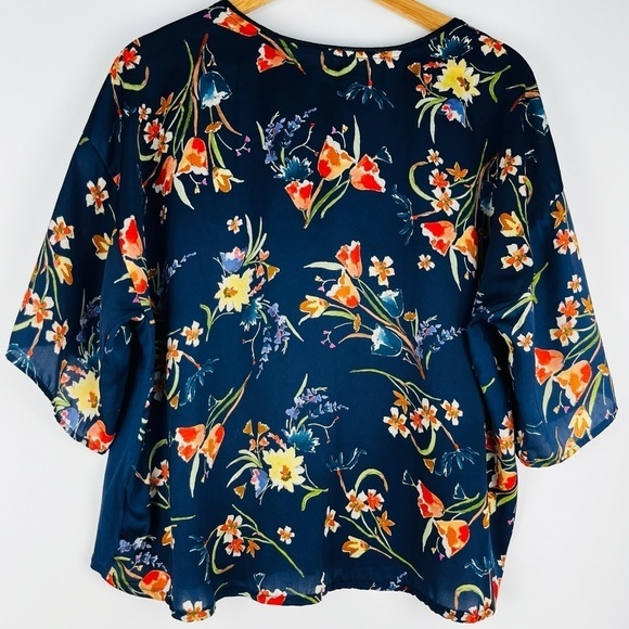 Mango Suit Women’s Short Sleeve Blue Floral Blouse - Picture 1 of 4